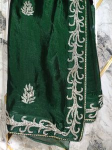 Elegant silver hand work Green Saree with blause s