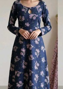 Navy Floral Print Midi Dress