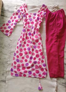 Pink Polka Dot Kurta with Pants