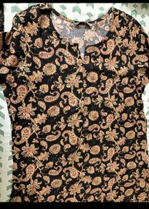 black Floral Print Kurti
