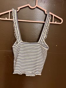 Striped Ruffle Strap Crop Top
