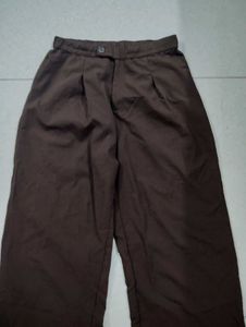 Brown Wide-Leg Pleated Trousers