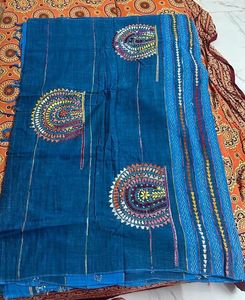 Exclusive Blue Kantha Stitch Saree