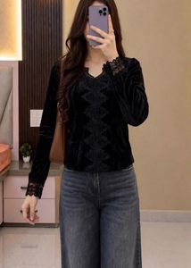 Vintage Elegant Black Velvet Lace Top