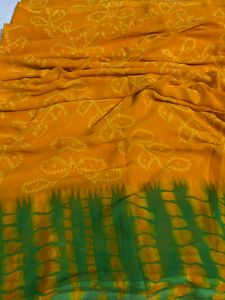 Vibrant Yellow & Green Bandhani Saree