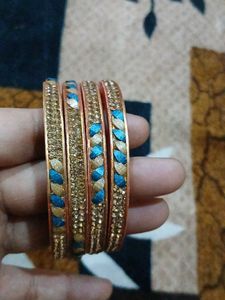 Elegant Gold & Blue Bangle Set