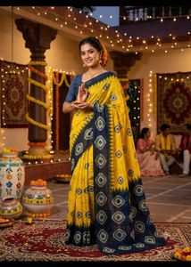 New Vibrant Yellow & Blue Saree