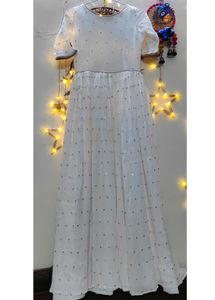 Elegant White Sequined Kurta with Net duppata