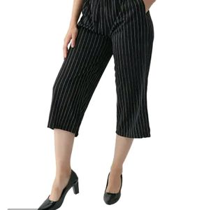 Striped Wide-Leg Cropped Trousers