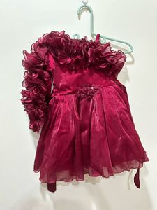 Girls Burgundy Ruffled Party Dress
