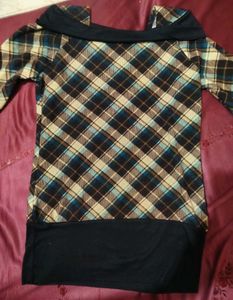 Plaid Off-Shoulder Long Sleeve Top