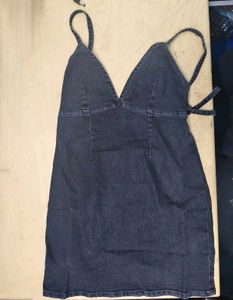 Open Back Tie-Up Mini Denim Dress