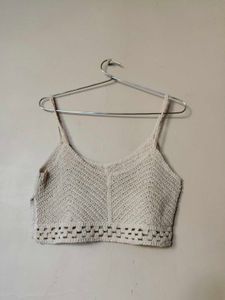 Beige Handmade Crochet Crop Top