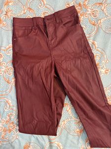 Chic Burgundy Coated Jeans