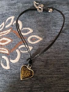 elegant black & gold glitter heart pendant necklac