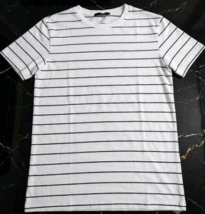 Korean white and black striped crop fit tshirt
