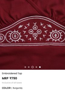 Embroidered Burgundy V-Neck Top