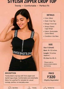 Stylish Zipper Crop Top with Logo Straps