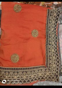Orange Saree with Embellished Blouse