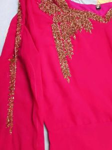 Beautiful Pink Kurta with Gold Embellishments