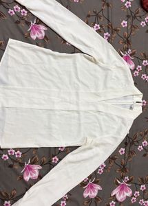 white Collared Long Sleeve Top