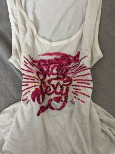 White Tank Top with Pink Graphic