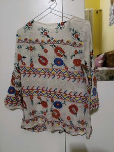 White Embroidered Kurta Top