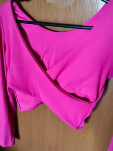 Hot Pink Long Sleeve Crop Top