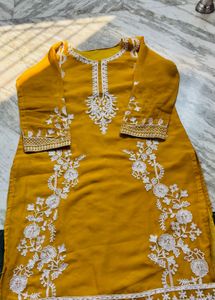 Mustard Yellow Kurta with White Embroidery