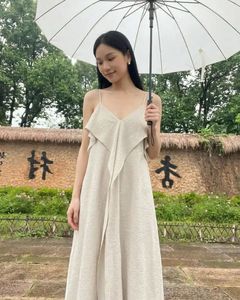 Elegant Beige Ruffled Maxi Dress