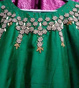 Hevy Neck Work Branded Bottle Green Kurti