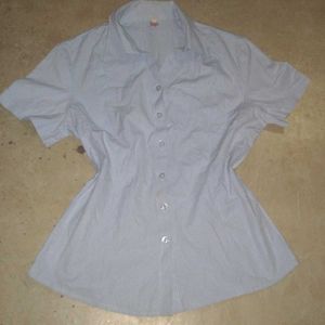 Light Blue Short Sleeve Button-Up Top