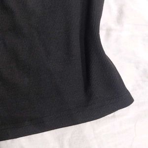 Black Halter Neck Ribbed Tank Top