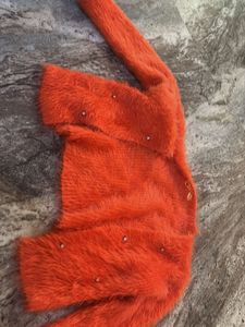 Fluffy Orange Embellished Sweater