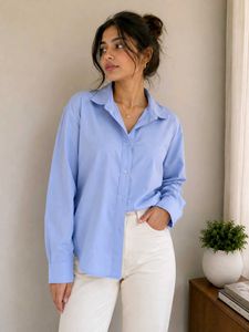 Classic Blue Oversized Button-Down Shirt