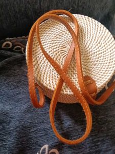 handmade round rattan sling / boho crossbody purse