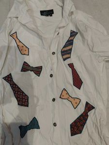 Unique Tie Applique Oversized Shirt