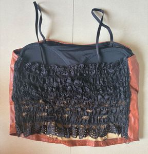 Brown Faux Leather Corset Top