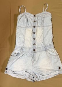 Light Wash Denim Button-Up Shortalls