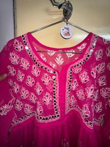 Vibrant Pink Embroidered Kurta with Mirror Work