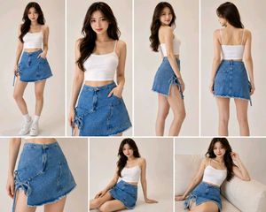 newme Denim Skirt with Tie Detail
