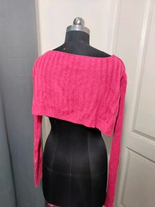 Bright Pink Ribbed Knit Cropped Sweater/bolero