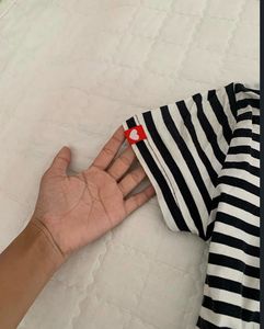 Striped baby tee with Red Star Graphic