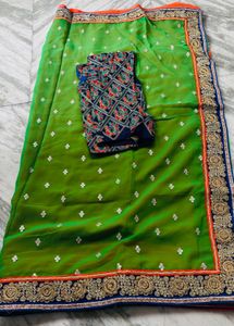 Elegant Green Saree with Peacock Blouse
