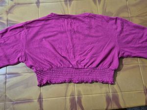 Purple Cropped Smocked Top