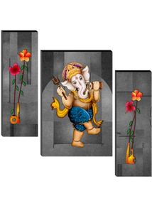 Lord Ganesha Set Of 3 Canvas Wall Painting Pack 2