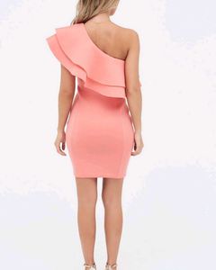Coral One-Shoulder Ruffle Dress
