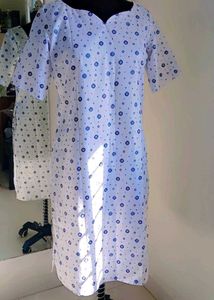 Blue &amp; White Print Kurta