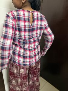 Embroidered Plaid Long Sleeve Top