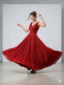 Sparkling Red V-Neck Maxi Dress